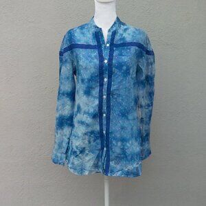 Anthropologie Solitaire Women's Tailored Blouse Blue Tie Dye Blue Lace Med